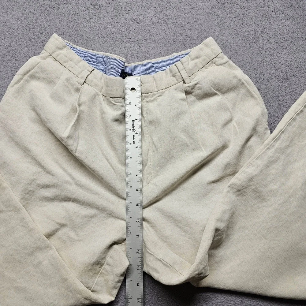 Club Room Mens 33x30 Linen Cotton Pleated Pants Beige Wide Leg Relaxed Chinos